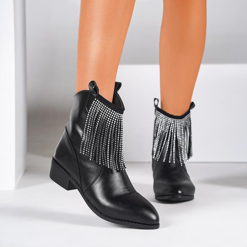 Fashion Glitter Tassel Ankle Boots Women 2025 Autumn Winter Punk Black Chelsea Boots for Woman Brand Fringe Party Shoes Plus Size 43