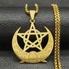 Wicca Dreifachmond Göttin Dreifaltigkeitsknoten Halskette für Damen Herren Edelstahl Hexe Pentagramm Kette Schmuck collier N2665-7S02