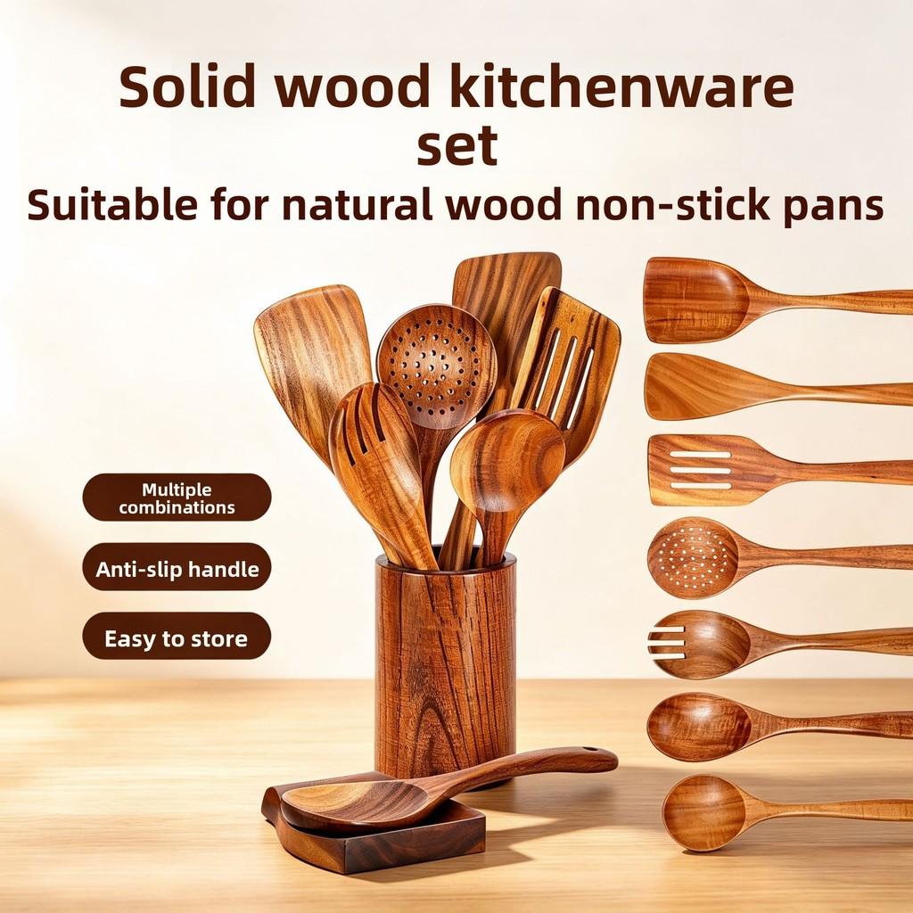 Ensemble d'ustensiles de cuisine en bois avec poignées pour la cuisine maison Outils de cuisson