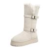 Medium tube thick-soled snow boots women's winter new velvet thickened fur integrated large cotton shoes warm cotton boots