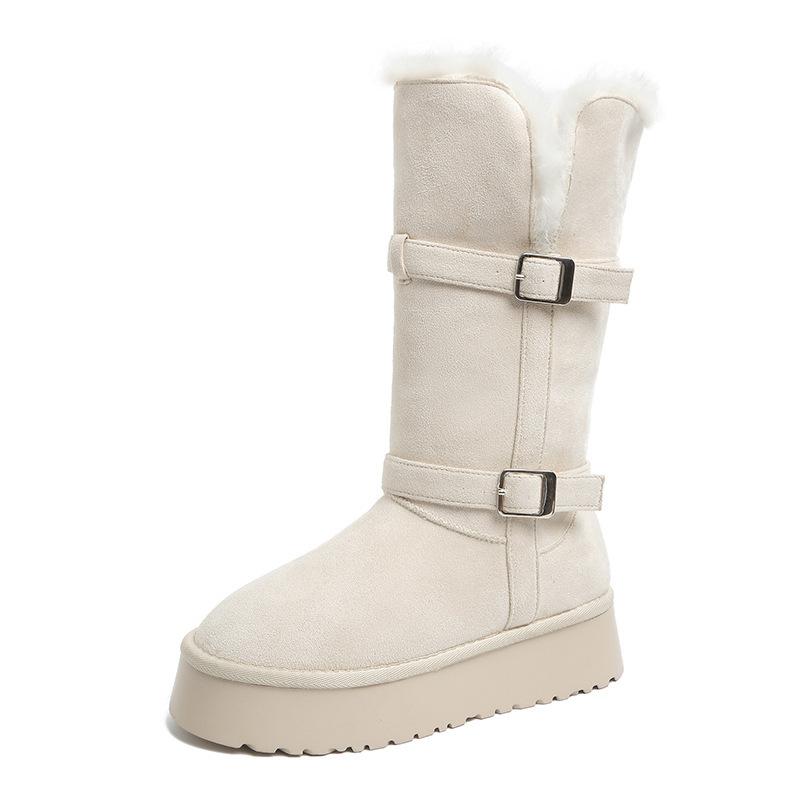 Medium tube thick-soled snow boots women's winter new velvet thickened fur integrated large cotton shoes warm cotton boots
