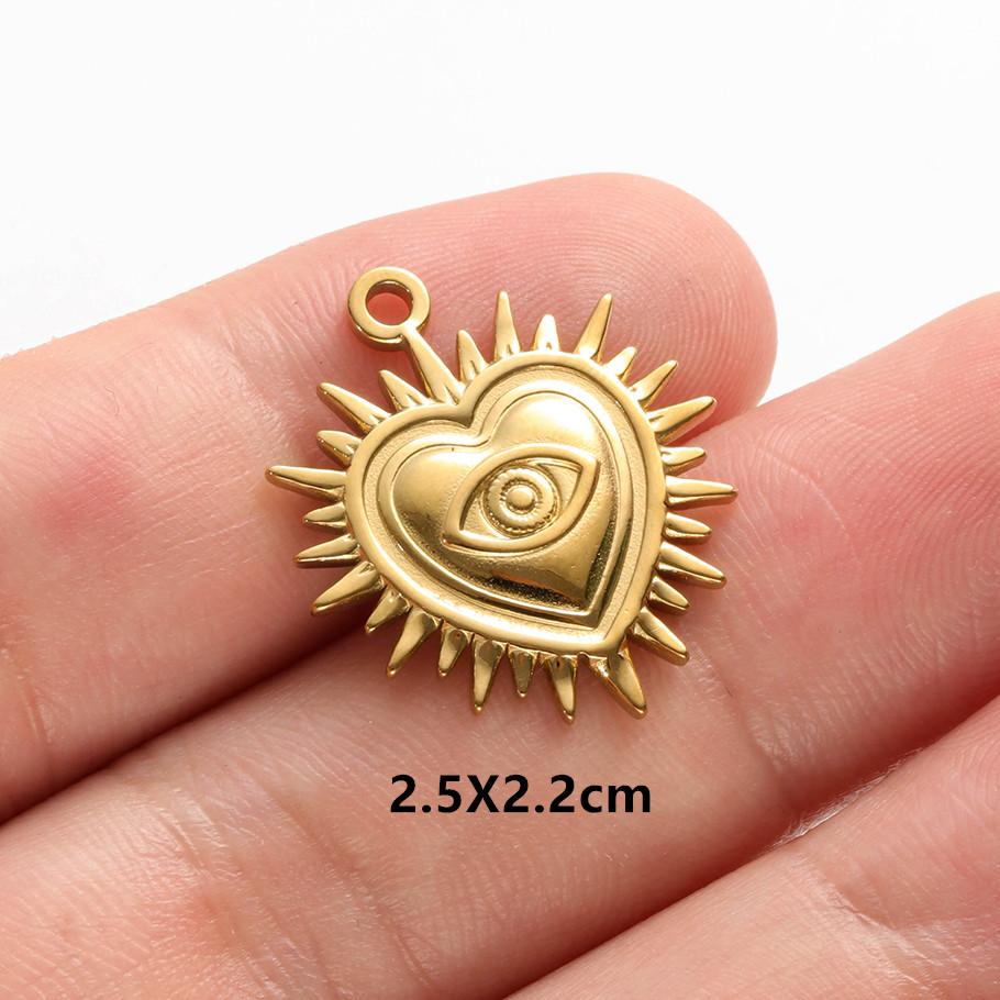 6pcs Real Gold Plated Blue/Dark Blue Rhinestone Evil Eye Pendant Stainless Steel Turkish Eye Charms For Jewelry Making Supplies