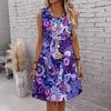 Women Plus Size Sleeveless Round Neck Short Dress Ethnic Floral Stripe Print Lightweight Loose Summer Casual Dress