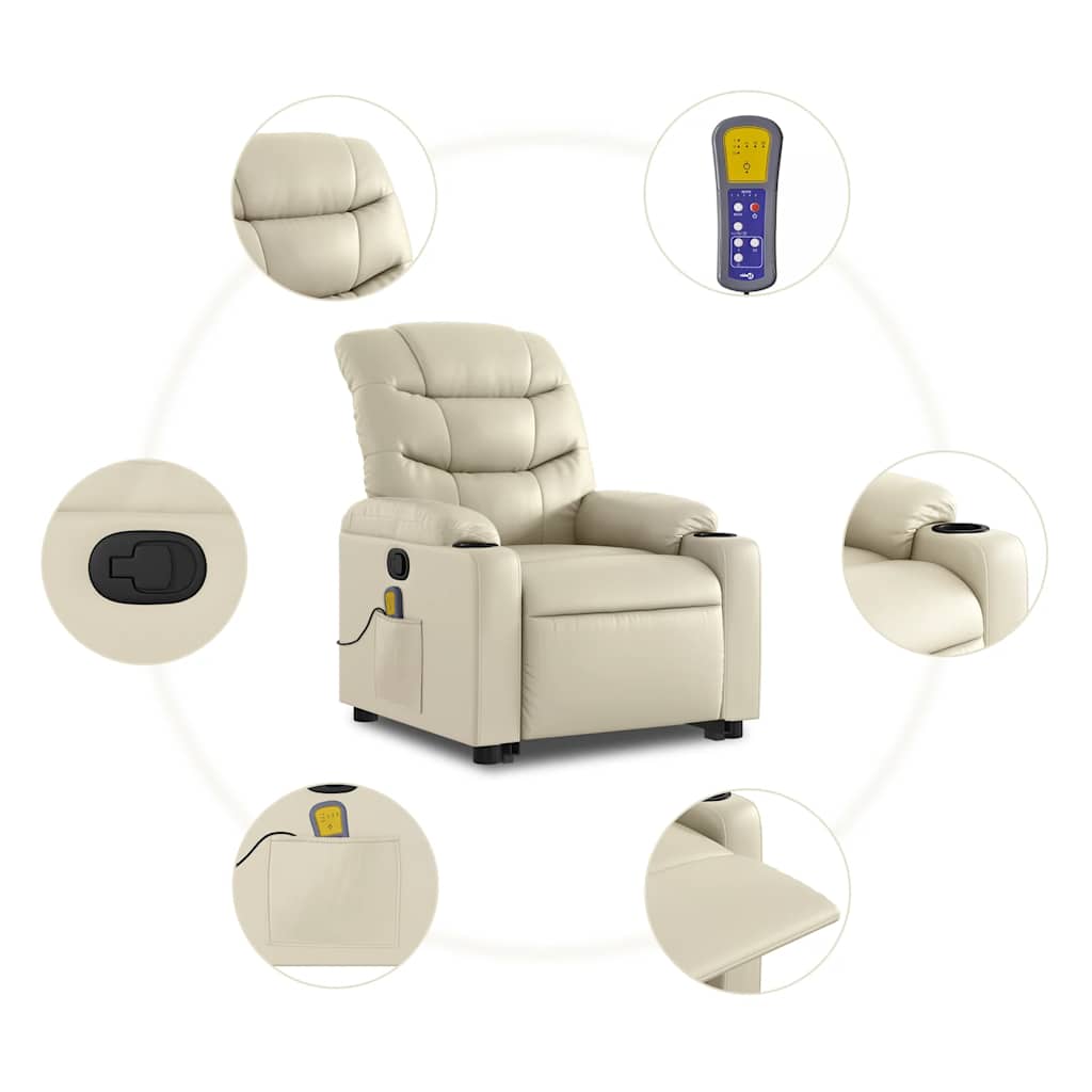 Massage Recliner with Rising Function Cream Faux Leather