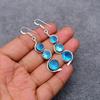 Blue Topaz Gemstone : 925 Sterling Silver Handmade Long Earring's Jewelry