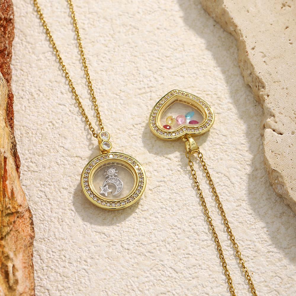 MamacitaSlay 316L Stainless Steel Heart Sun Moon Star Necklace 18K Gold Plated Waterproof Jewelry For Women Party Everyday Wear