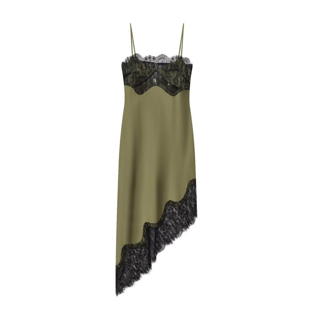 Asymmetrical Lace Dress with Silk Satin Texture: European & American Women's Fashion