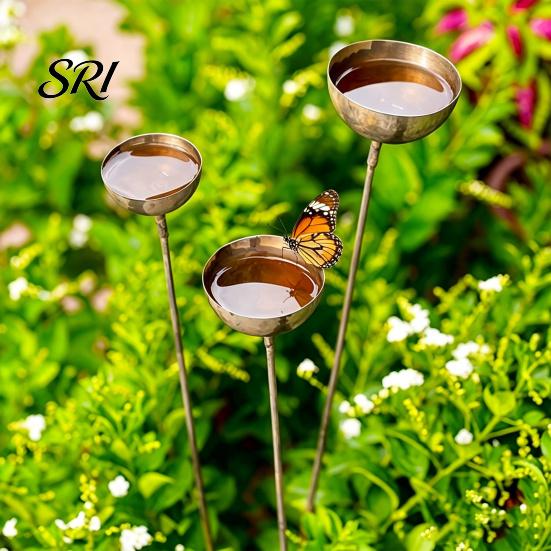 Durable Steel Garden Stake 3Pcs Ground Weatherproof Metal Stakes Multi-functional Insect Trough Accessory Bird Watering Station for Outdoor Yard Patio