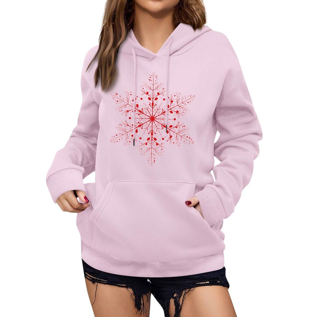 Women's Winter Christmas Printed Pullover Hooded Sweatshirt Fleece Long Sleeve Sweatshirt
