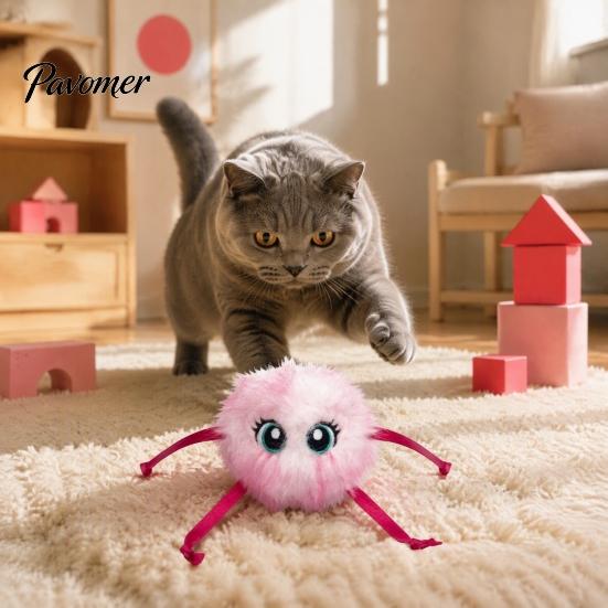 Stress Relief Toys for Bored Cats Electric Cat Ball Toy, Automatic Jumping Plush Ball, Interactive Cute Electronic Home Alone Self Rolling with Ribbon
