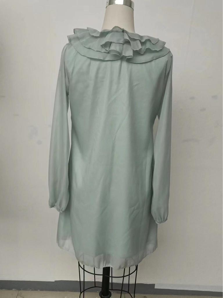 In-stock #416 Loose-Fitting Floral Lapel Long-Sleeved Chiffon Shirt