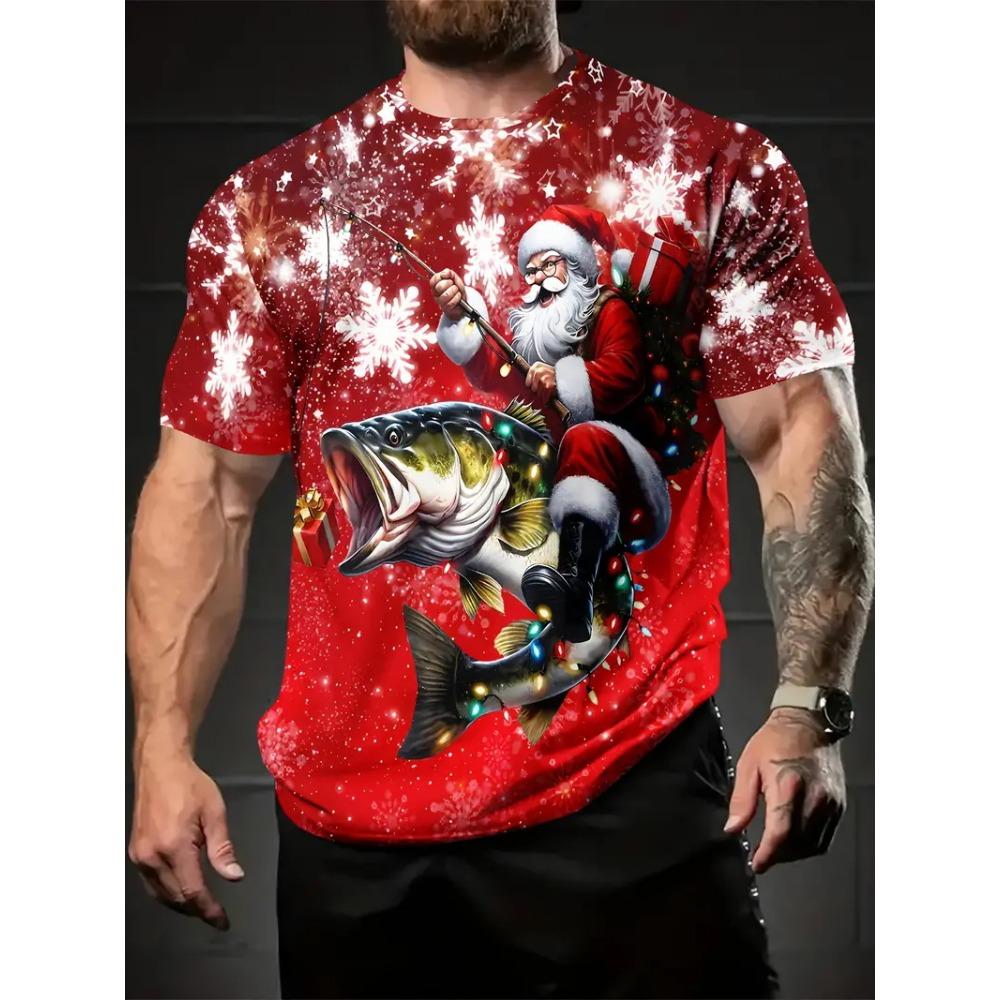 Pánské 3D celoplošné vánoční tričko Slavnostní novoroční vtipná grafika Santa Clause Tričko s krátkým rukávem Pánské oblečení