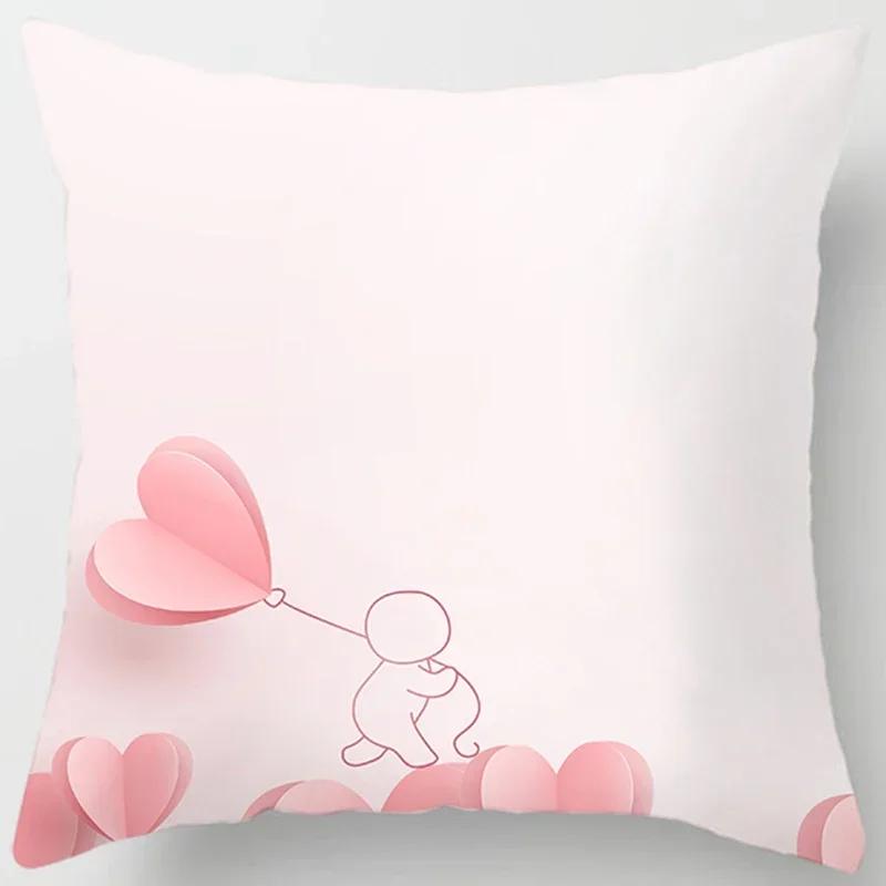 Pink Cute Love Printing Square Pillowcase, Home Decoration, Car Sofa Cushion