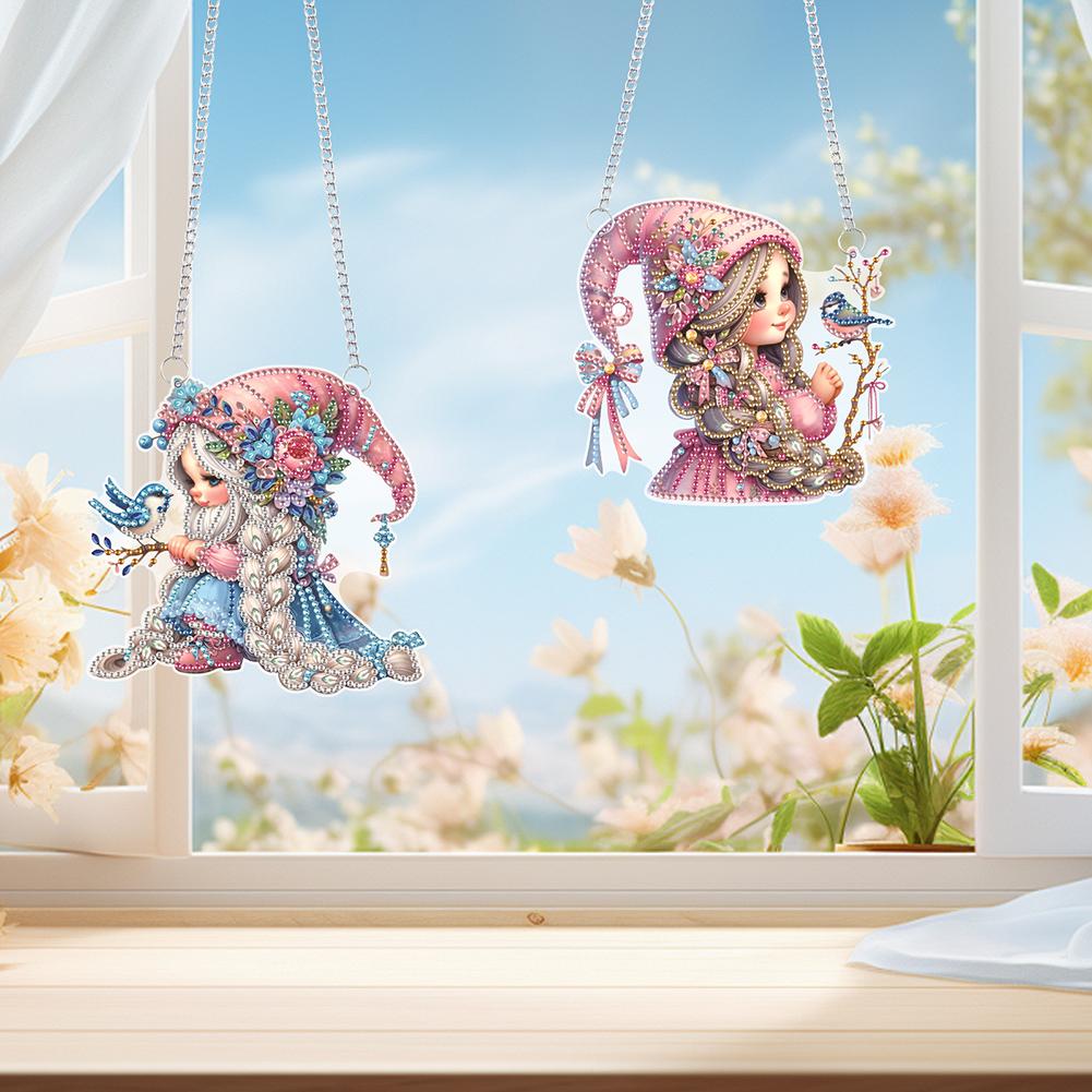 2pcs 2D Flat DIY Special Shape Rhinestone Diamond Art Window Pendants Diamond Painting Set Window Hanging Art for Home Decor