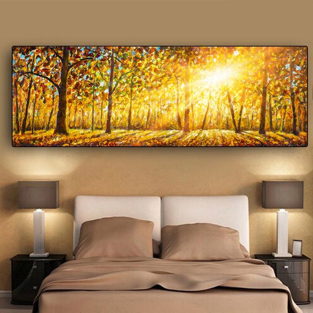 

Большой размер абстрактное дерево картина маслом на холсте лесные солнечные постеры и принты для гостиной прикроватная живопись домашний декор 40cm×80cm NoFrame