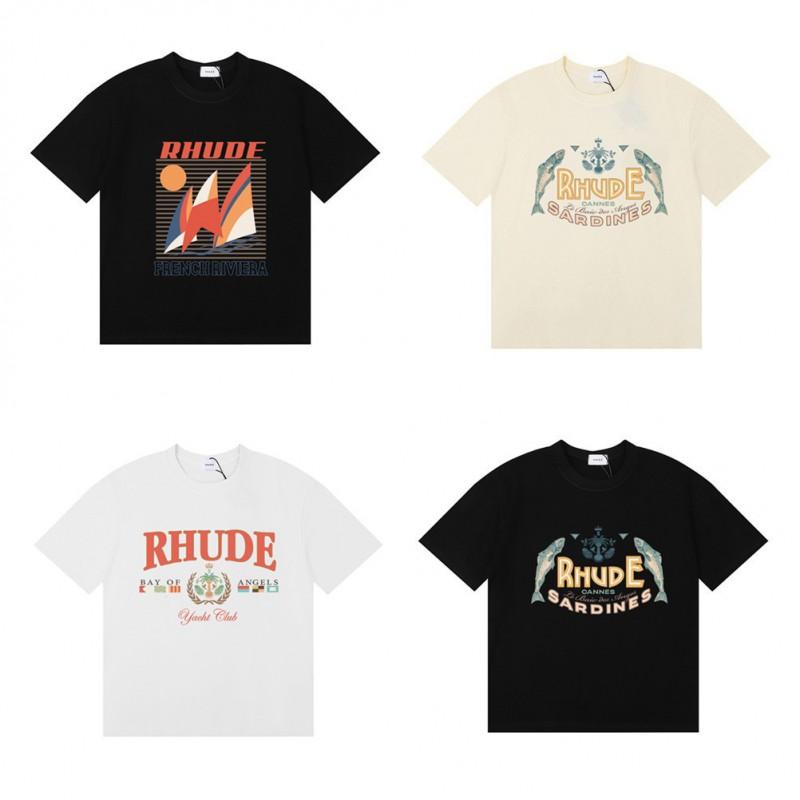 RHUDE Grafik Tişört Erkek Kadın Kısa Kollu Bisiklet Yaka Günlük Giyim
