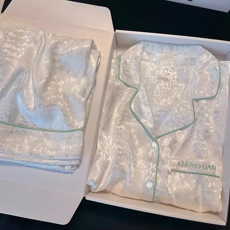 

Полоски жаккардовые элегантные пижамы для женщин арт-дизайн весна осень женская длинная домашняя одежда новая мода женская одежда для сна XXL белый