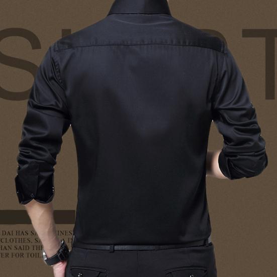 Men Shirt Solid Color Turn-down Collar Formal Single-breasted Autumn Shirt for Work
