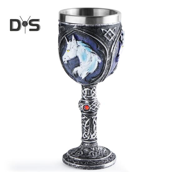 Horrible Resin Skull Head Stainless Steel Wine Cup Goblet Skull Wine Chalice Cup Gothic Halloween Decorative Whiskey Cocktail Beverage Drinking Glass
