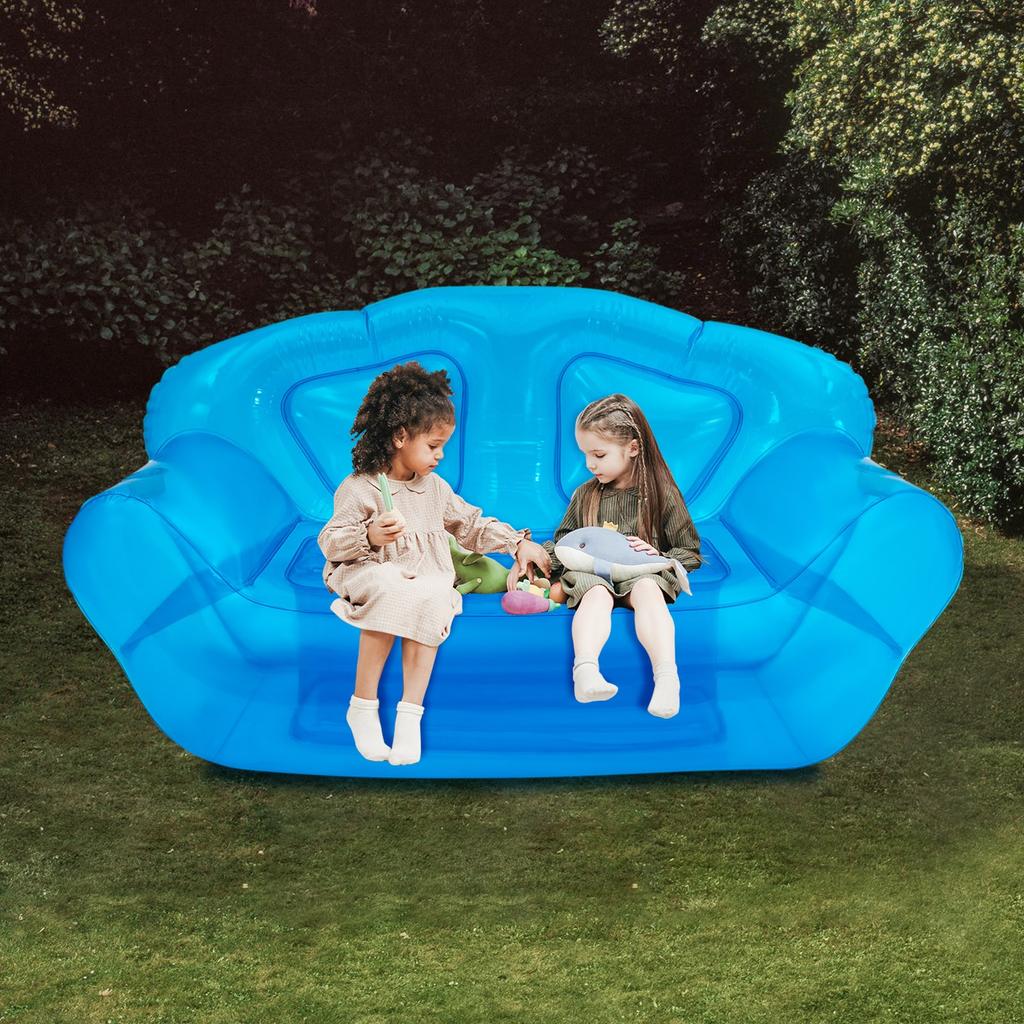 Large Inflatable Couch for Two Adults, Portable Indoor Outdoor Sofa Bed with Pump, Supports Up To 440 Lbs, Blue Lounge Furniture