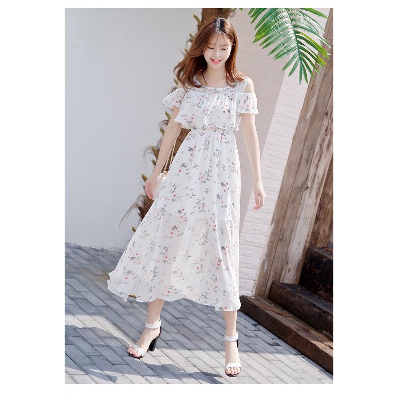 YYFS Women's Fashion Summer Spring Solid Color Print Short Sleeve O-Neck High Waist Casual Dresses