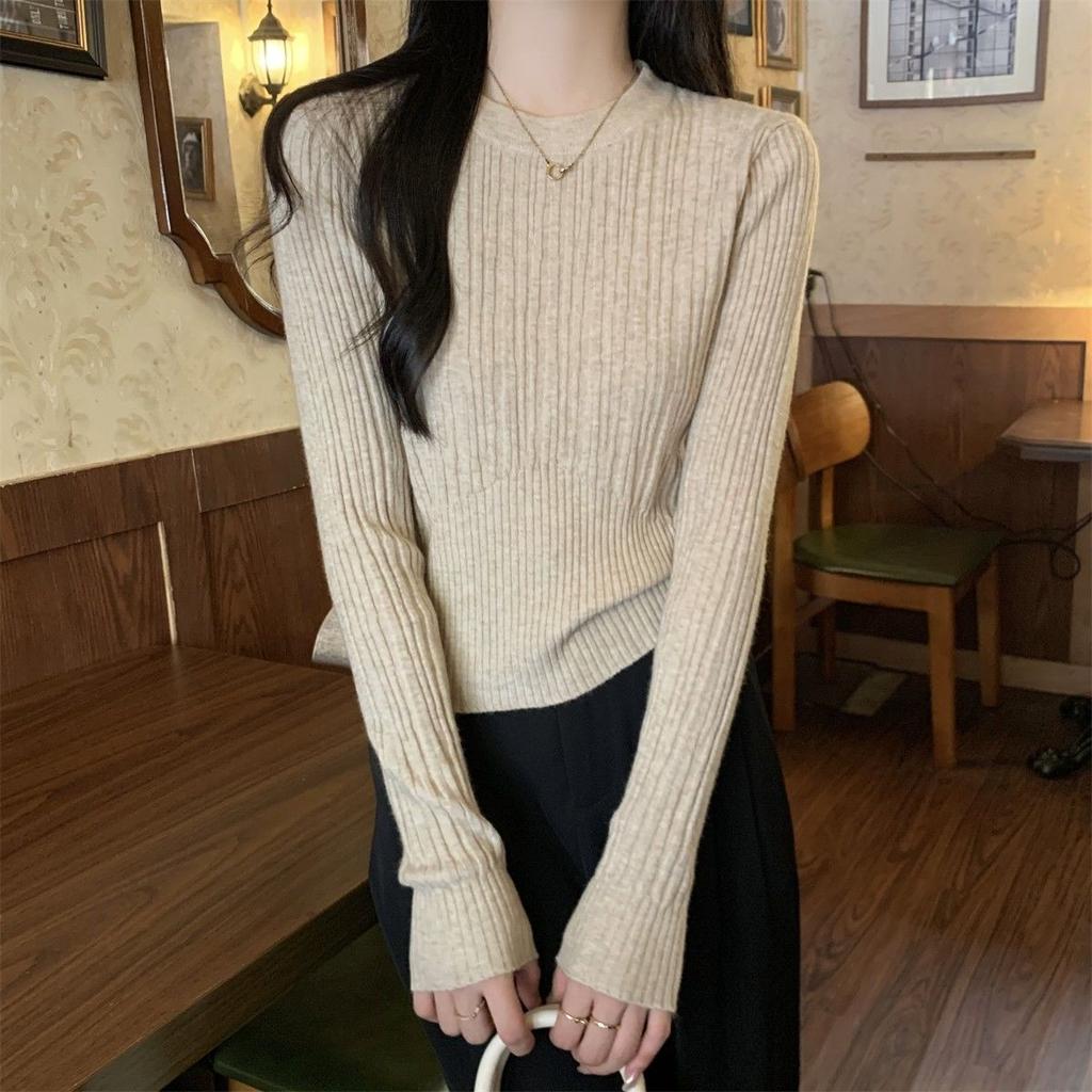 Underlay Knitted Sweater for Women's Autumn and Winter Outfits Slim Fit and Elegant Waistband Sweater Short Top