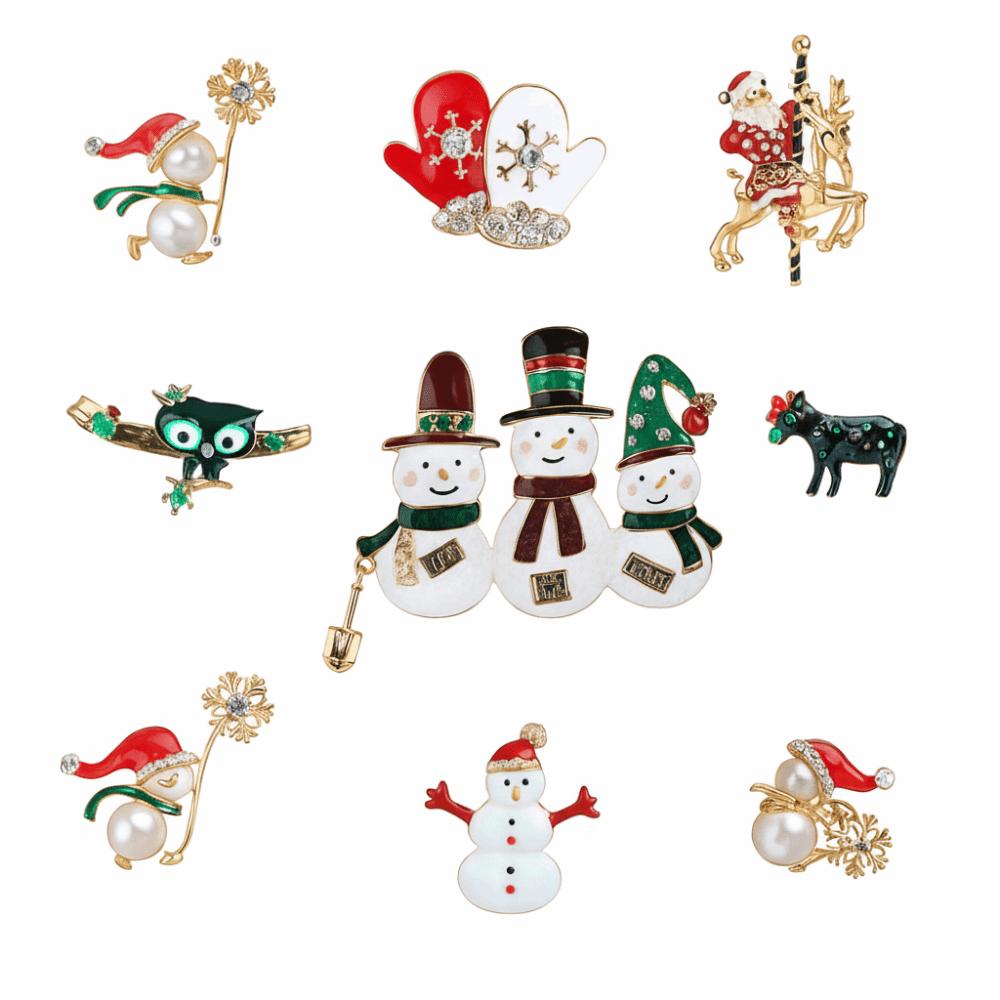 Pearl Christmas Snowman Brooch Santa Claus Sweater Scarf Badge Cute Red Xmas Brooch  New Year Gift