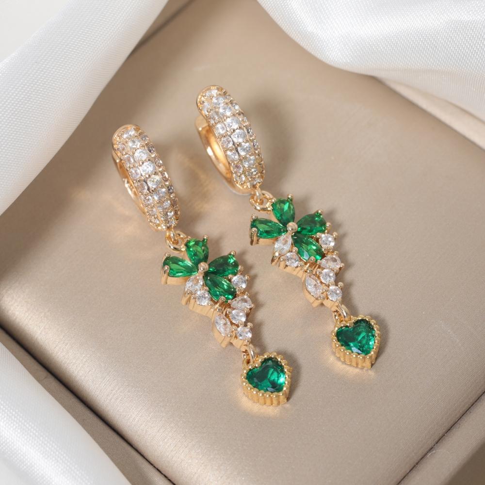 Luxury Flowers with Water Droplets Zirconia Dangle Earrings for Women Golden Earring Jewelry Party Accessories