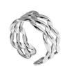 Adjustable Open Ring Men Women Minimalist Geometric Double Band Wave Design Plated Retro Chic Jewelry