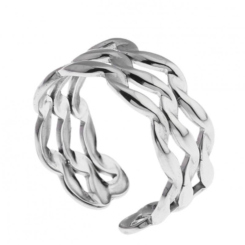 Adjustable Open Ring Men Women Minimalist Geometric Double Band Wave Design Plated Retro Chic Jewelry