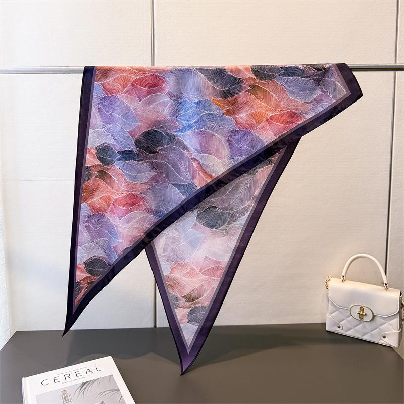 Color Leaf Triangle Scarf Simulation Silk Printing Sunscreen Shawl Waist Scarf Women's Silk Scarf Scarf Headscarf Scarf