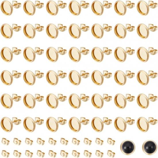 UNICRAFTALE 100pcs 18K Gold Plated Blanks Stud Earring 6mm Round Cabochon Earring Bezels Trays Post Stainless Steel Earring Studs Stud Findings with