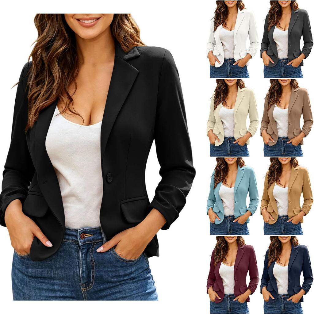 Womens Long Sleeve Blazer Jacket Tailored Lapel Single Button Office Workwear Suit Coat