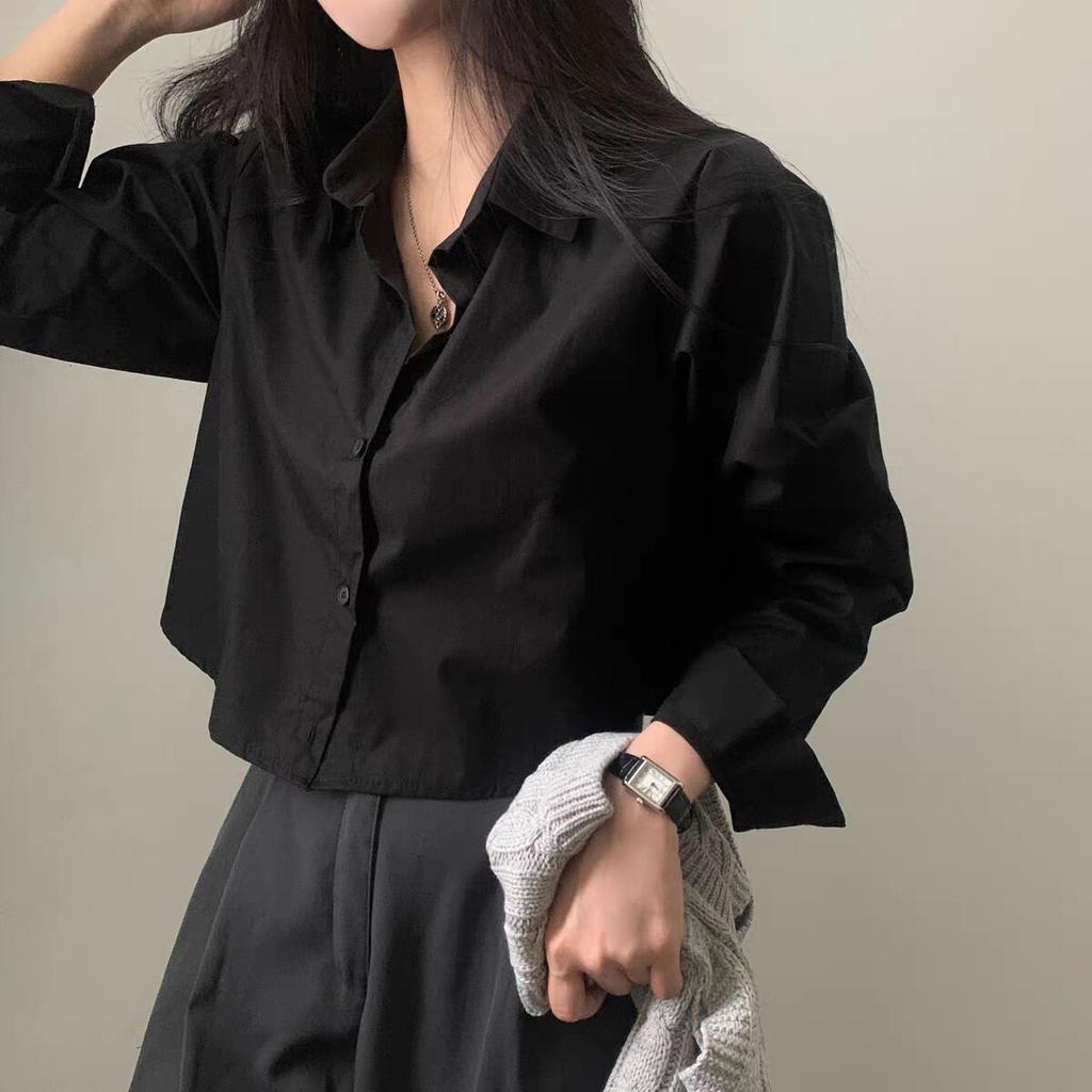 Short Shirt Solid Color Long Sleeved Base Shirt Bottom Shirt Top for Women