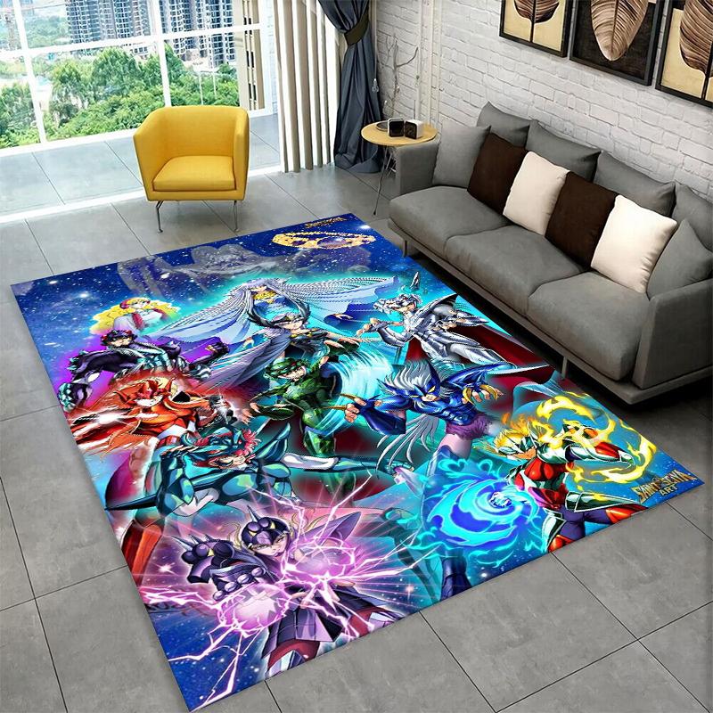 Retro Saint Seiya Anime Cartoon Teppich für Spielzimmer, Schlafzimmer, Wohnzimmer, Sofa, Heimdekoration, Kinderteppich, rutschfeste Bodenmatte