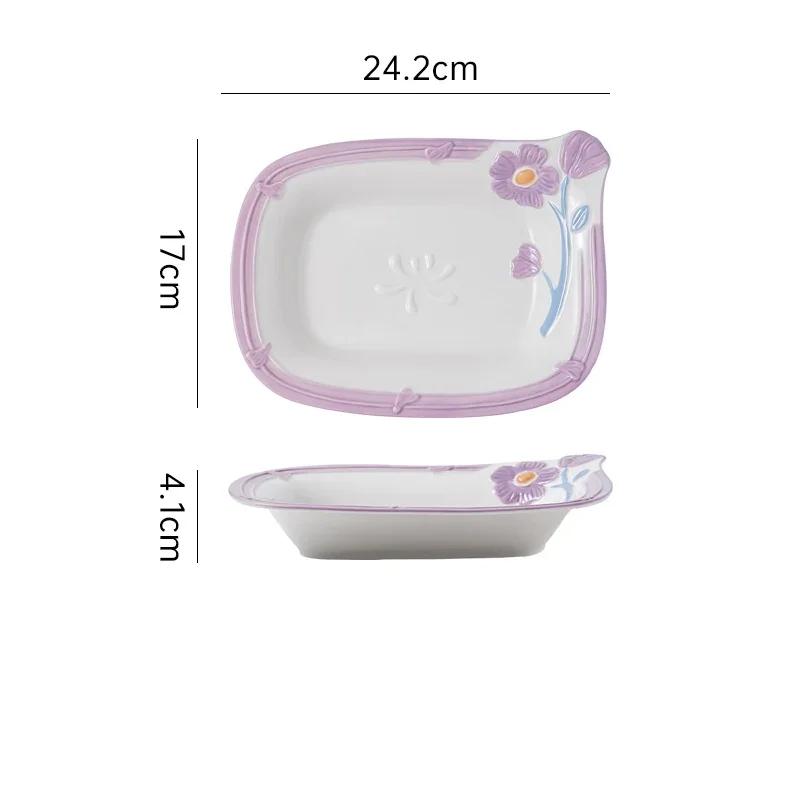 Creative Relief Flowers Ceramic Plates Luxury Restaurant Salad Dessert Plate Delicious Dishes Soup Bowls Exquisite Tableware