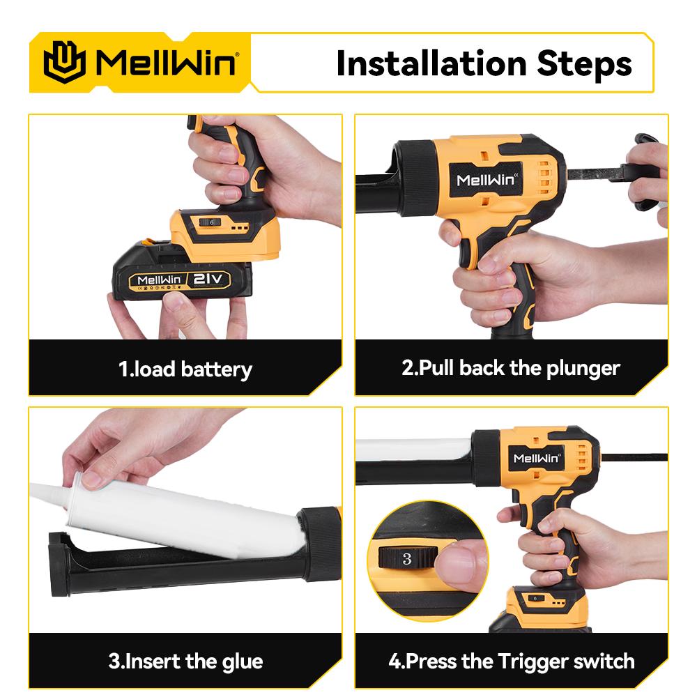 MELLWIN 10 Oz/300 Ml Glass Glue Caulking Gun Cordless Doors & Windows Electric Sewing Gland Tool For Makita 18V Battery Pin