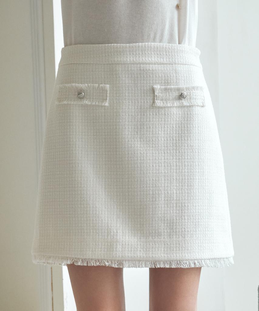 Nonlocal Fringe Tweed Mini Skirt - Ivory