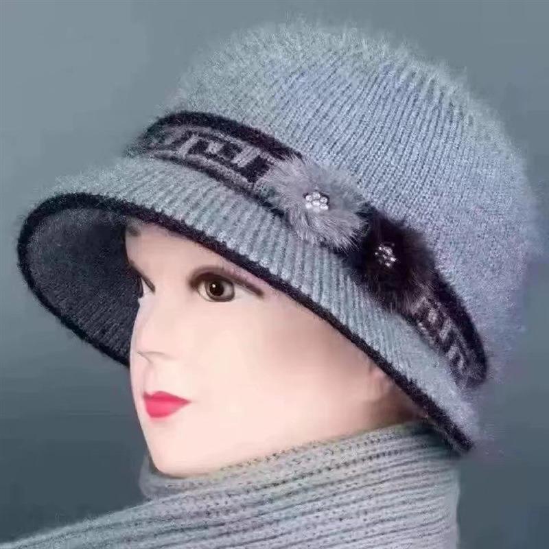 

Winter Knitted Hat Old Lady Fleece Warm Wool Hat Ladies Ear Protectors Thickened Cap Fleece with high elasticity
