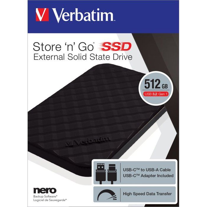 Disque ssd externe - verbatim - store'n'go - 512 go - 2.5" - usb 3.0