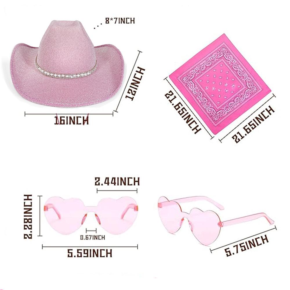 Pink Glitter Rhinestone Denim Hat, Glasses & Bandana Set