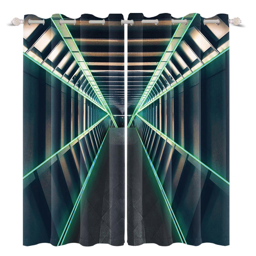2pcs/set 3D Spacecraft Cabin Window Curtain Science Fiction Futurism Bedroom Living Room Decor Blackout Polyester Fabric Curtain