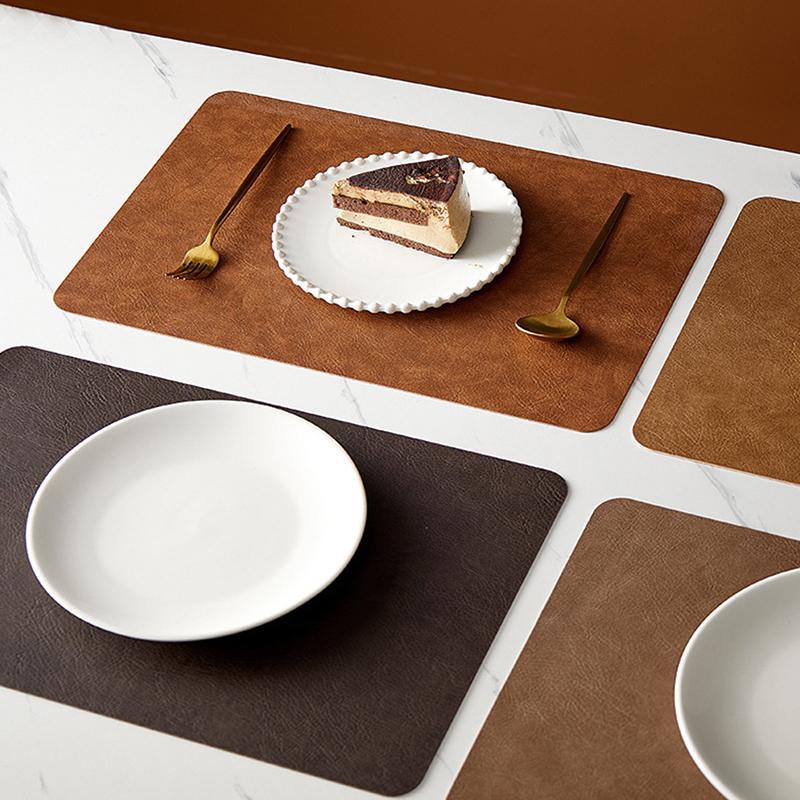 1Pcs Light Luxury Solid Leather Placemat Coffee Brown Pu Table Mat Waterproof Oilproof Heat-Insulated Plate Bowl Pad Table Decor
