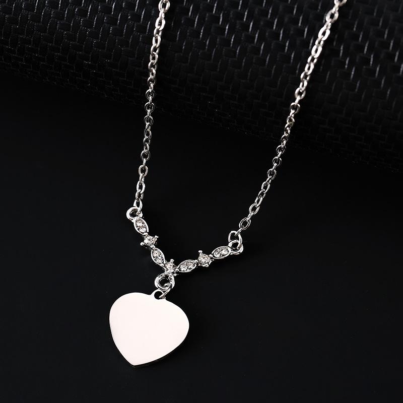 Stainless Steel V-Shaped Heart Pendant Cross Chain Necklace, Blank for Laser UV Color Printing.