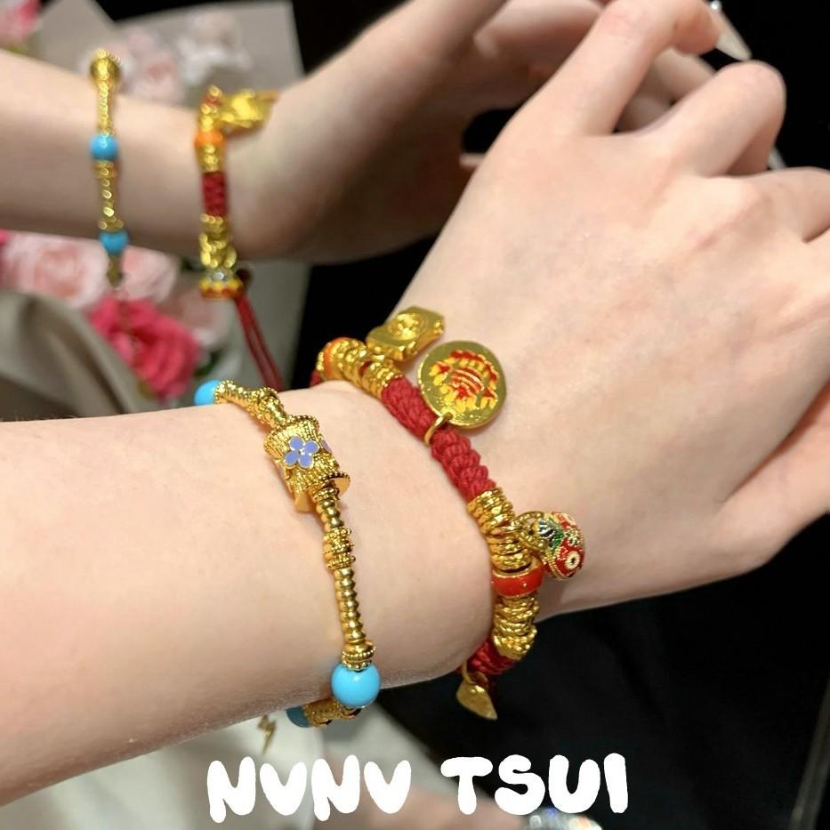Ancient Flower Silk, Celadon Turquoise Passepartout Coiled Bracelet, New Chinese Style, Enamel Lion Red Rope Bracelet, Combination