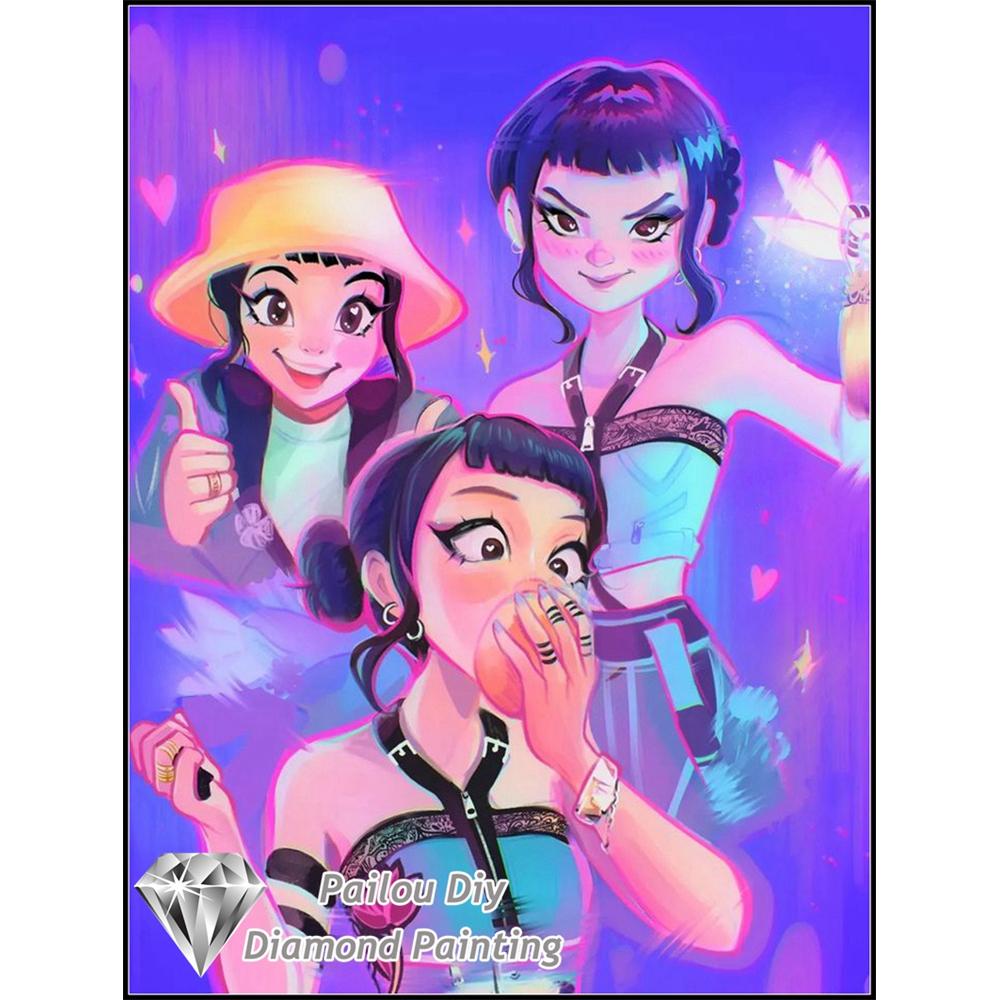 Kpop Dämonenjäger Sajaboys Film 5D Diamant Malerei Sets Cartoon Mädchen Rumi Mira Zoey Kunst Kreuzstich Mosaik Raumdeko