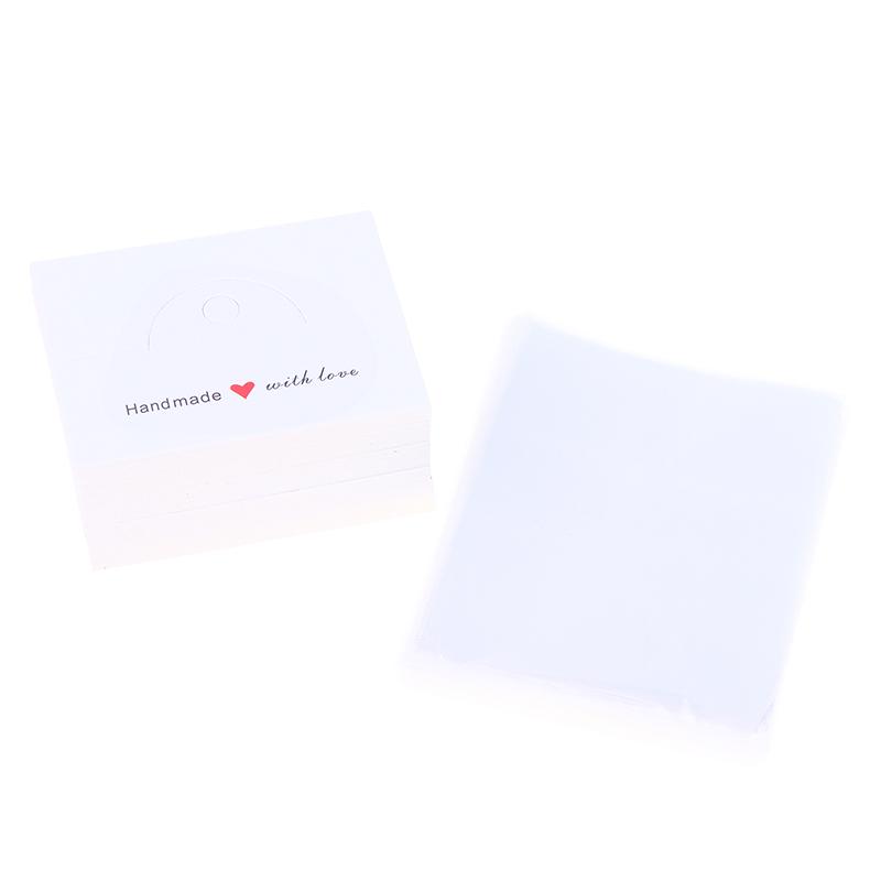 

200 Handmade Jewelry Display Kit 100 Elegant Clear Bags + 100 Handmade With Love Cards For Jewelry Display Bracelets Earring білий