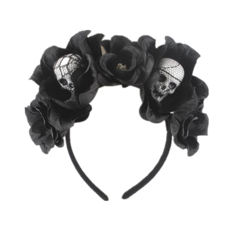 Simulated Flower Button Halloween Headband Holiday Party Foam Skull Horror Headdress