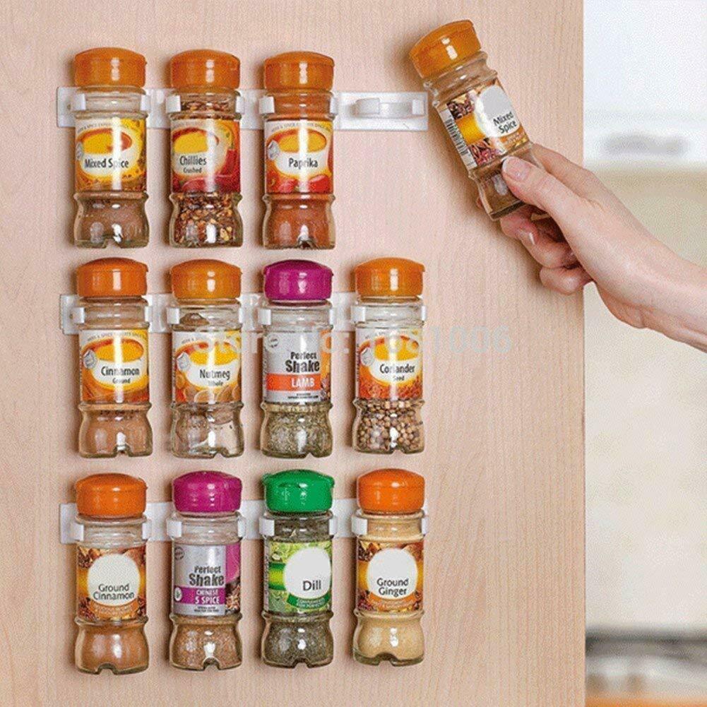 2/4 Pcs Wall Mount Home Kitchen Storage Rack Ingredient Spice Plastic Clip Rack Organizer Accessories Jars Spice Holder Tools