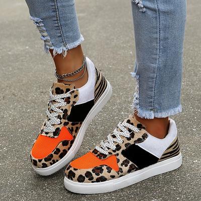 Nieuwe Mode Plus Size Dames Casual Sportschoenen Luipaard Stiksels Comfortabele Jogschoenen